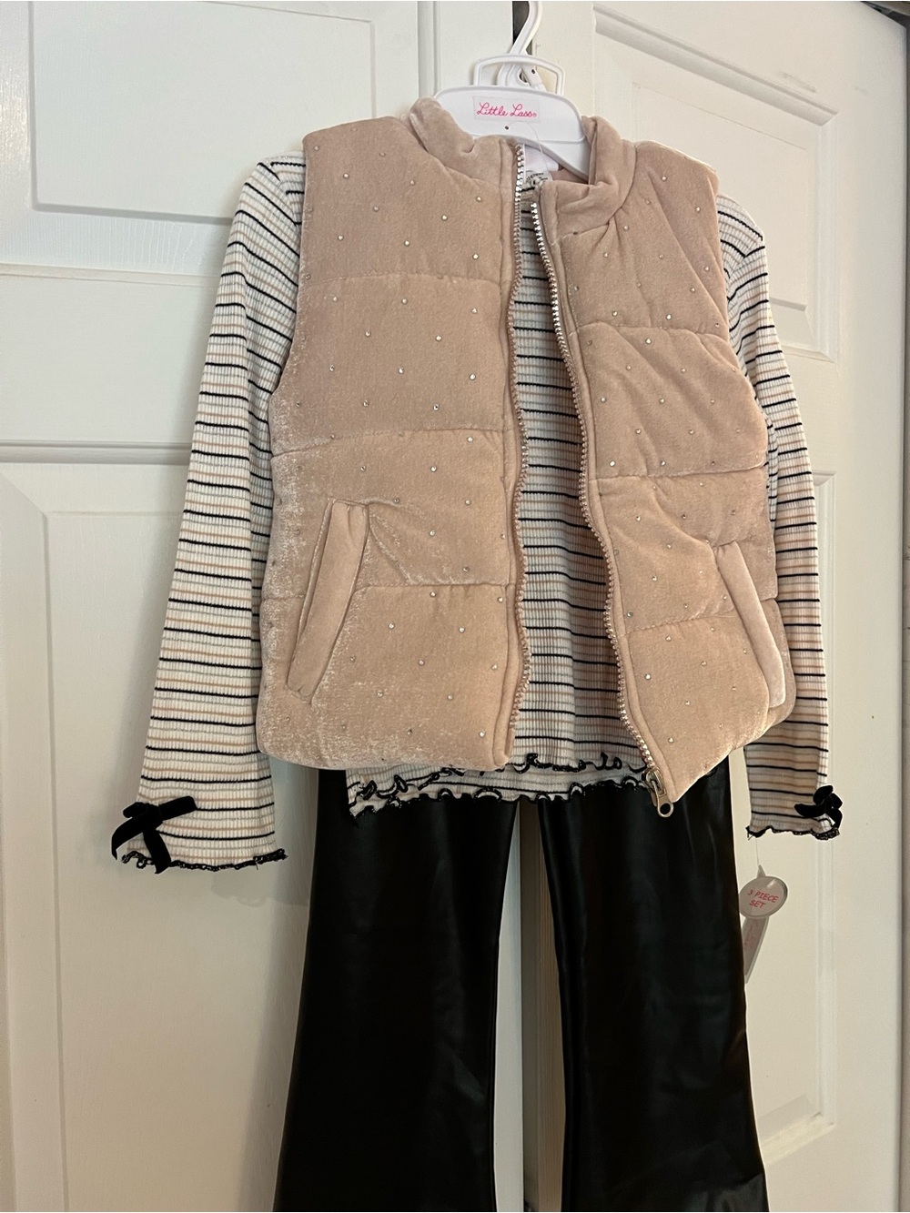 Little Lass Girls Sz 6 Quilted Vest, Shirt and Faux Leather Pants - 3 Piece Set - Picture 2 of 13